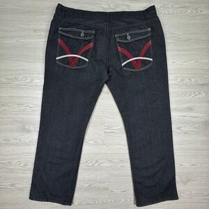 Jeanetix Men's Jeans Straight Leg Black Denim 42 Embroidered Back‎ Pockets